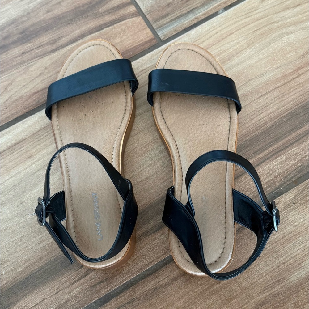 Lane Bryant Black and Tan Strap Sandals with Buckle Ankle